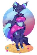 amount:solo atmosphere:beach atmosphere:sunset blep body-type:anthro loose-clothing oc outfit series:eeveelutions series:pokemon species:umbreon // 1659x2495 // 385KB