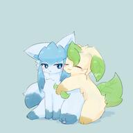 affection amount:pair body-type:feral body-type:semi-anthro fluffified hugging series:eeveelutions series:pokemon species:glaceon species:leafeon // 2000x2000 // 131KB
