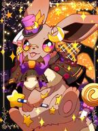 amount:solo atmosphere:halloween body-type:feral cloak hall-of-fame:bronze monocle series:pokemon species:eevee style:girly style:playful style:sparkly style:thin-border top-hat wearing-bow // 510x680 // 95KB