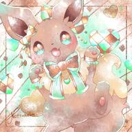 amount:solo body-type:feral chocolate cookies food series:pokemon species:eevee style:contrasting-colors style:watercolor sweets wearing-bow // 680x680 // 115KB