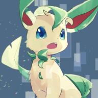 amount:solo atmosphere:anime body-type:feral series:eeveelutions series:pokemon species:leafeon style:chromatic-aberration style:kawaii surprise // 1000x1000 // 65KB