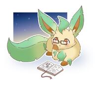 amount:solo atmosphere:night body-type:feral glasses nerdy reading series:eeveelutions series:pokemon species:leafeon style:outline // 1007x907 // 81KB