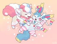 affection amount:pair body-type:feral character:sylve0n cloak cuddling freckles necklace outfit scarf series:eeveelutions series:pokemon species:sylveon species:vulpix thigh-highs // 1500x1157 // 190KB
