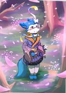 amount:solo atmosphere:fantasy atmosphere:forest atmosphere:petals atmosphere:sakura body-type:anthro body-type:semi-anthro glasses kimono nerdy oc scarf series:eeveelutions series:pokemon species:sylveon style:kemono // 2508x3541 // 634KB
