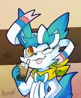 amount:solo boba body-type:feral body-type:semi-anthro food scarf series:eeveelutions series:pokemon species:sylveon style:contrasting-colors sweets // 999x1206 // 1.4MB