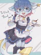 amount:solo body-type:anthro collar embarrassed glasses maid nerdy outfit species:cat style:abstract-background style:kemono tea thigh-highs visibly-shy // 861x1153 // 174KB