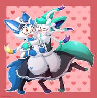 affection amount:pair atmosphere:valentines-day blushing body-type:anthro body-type:semi-anthro cheek-rub embarrassed glasses hugging maid nerdy oc outfit panicked pressing-same-body-part-against-each-other series:eeveelutions series:pokemon species:sylveon style:girly style:outline style:very-girly visibly-shy // 1860x1880 // 287KB