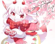 amount:solo atmosphere:sakura body-type:semi-anthro outfit scarf skirt species:unknown strawberry style:girly style:one-color style:pink // 2048x1629 // 323KB