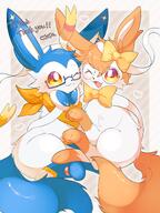 affection amount:pair body-type:feral cuddling glasses nerdy oc scarf series:eeveelutions series:pokemon species:sylveon style:abstract-background wearing-bow // 3000x4000 // 1.0MB