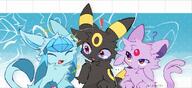 amount:multiple atmosphere:abstract body-type:feral confused fluffified forehead-gem glasses hall-of-fame:bronze hall-of-fame:silver happy nerdy series:eeveelutions series:pokemon silly species:espeon species:glaceon species:umbreon // 1087x500 // 90KB