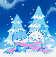 affection amount:pair atmosphere:forest atmosphere:night atmosphere:snowy body-type:feral body-type:semi-anthro cheek-rub pressing-same-body-part-against-each-other species:otter style:pastel-colors style:playful // 1114x1144 // 261KB