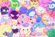 amount:multiple artist:neogeopet body-type:blob character:kirby hall-of-fame:bronze hall-of-fame:silver literally-everyone series:kirby species:cherubi species:chimecho species:ditto species:gastly species:goomy species:gulpin species:jumpluff species:mareep species:marill species:piplup species:rowlet species:solosis species:spheal species:togedemaru species:wooloo style:pastel-colors style:playful style:very-girly // 1800x1200 // 521KB