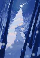 amount:solo atmosphere:christmas atmosphere:forest atmosphere:night atmosphere:snowy atmosphere:stary body-type:feral series:eeveelutions series:pokemon species:glaceon style:painted // 820x1180 // 113KB