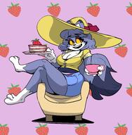 amount:solo body-type:anthro body-type:feral cake food outfit species:wolf sweets tea // 3500x3565 // 719KB