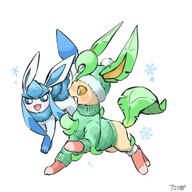 amount:pair atmosphere:snowy body-type:feral scarf series:eeveelutions series:pokemon species:glaceon species:leafeon winter-clothes // 1280x1280 // 210KB