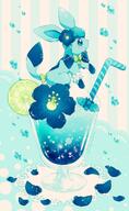 amount:solo atmosphere:cafe background body-type:feral drink feminine flower hall-of-fame:bronze series:eeveelutions series:pokemon species:glaceon style:blue style:contrasting-colors style:girly style:kawaii style:patterned-ft wearing-bow wearing-flower // 1200x1952 // 210KB