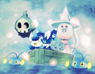 amount:multiple atmosphere:beach atmosphere:spooky body-type:feral body-type:semi-anthro series:pokemon species:chinchou species:duskull species:espurr species:hatterene species:meowstic style:painted style:watercolor // 2000x1563 // 1.4MB