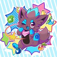 amount:solo berries body-type:feral food fruit pokemon-berries scarf species:shiny-pokemon species:zorua style:dithering style:kawaii style:outline // 2340x2340 // 547KB