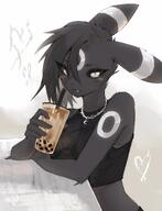 amount:solo boba body-type:anthro body-type:humanoid drink eating necklace one-sided-hair series:eeveelutions series:pokemon species:umbreon style:kemono // 1444x1882 // 316KB