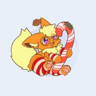 amount:solo atmosphere:christmas body-type:feral candy candy-cane glasses nerdy series:eeveelutions series:pokemon species:flareon style:dithering thigh-highs // 600x600 // 200KB