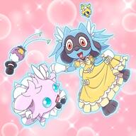 amount:multiple body-type:feral dress feminine flower hall-of-fame:bronze hall-of-fame:silver series:pokemon species:drifloon species:espurr species:joltik species:riolu species:shiny-pokemon style:girly style:sparkly style:very-girly telekinesis top-hat wearing-bow wearing-flower // 3000x3000 // 590KB