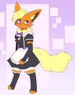 amount:solo body-type:anthro body-type:semi-anthro glasses hall-of-fame:bronze hall-of-fame:gold hall-of-fame:silver maid outfit series:eeveelutions series:pokemon species:flareon style:abstract-background style:kawaii style:kemono style:nerdy style:pastel-colors // 951x1200 // 97KB