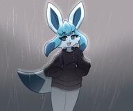 amount:solo atmosphere:rain body-type:anthro body-type:slim series:eeveelutions series:pokemon species:glaceon style:kemono style:over-exposure sweater // 3000x2500 // 421KB
