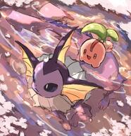 amount:pair atmosphere:lake body-type:feral series:eeveelutions series:pokemon species:cherubi species:vaporeon style:colored-lighting // 1800x1860 // 409KB