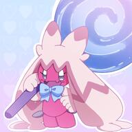 amount:solo body-type:semi-anthro candy holding-large-object-in-comparison lollipop species:tinkaton style:girly style:outline style:over-exposure // 1280x1280 // 130KB