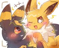 affection amount:pair body-type:feral cuddling series:eeveelutions series:pokemon species:jolteon species:umbreon style:kawaii // 1100x900 // 574KB