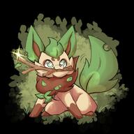 amount:solo body-type:feral holding-object holding-object-in-mouth oc series:eeveelutions series:pokemon species:leafeon style:kawaii weapon // 640x640 // 358KB