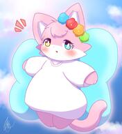 amount:solo atmosphere:clouds body-type:semi-anthro body-type:slightly-chubby casual-outfit feminine flower heterochromia outfit species:fox style:girly style:kawaii visibly-shy wearing-flower // 1877x2048 // 216KB