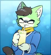amount:solo body-type:anthro body-type:semi-anthro drink glasses hair-tuft lemonade nerdy outfit scarf species:cat style:kemono // 1069x1155 // 140KB