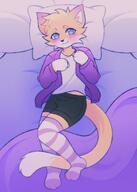 amount:solo atmosphere:bedroom body-type:anthro body-type:semi-anthro casual-outfit species:cat style:grainy-lines style:kemono style:noisy sweater thigh-highs // 1280x1800 // 289KB