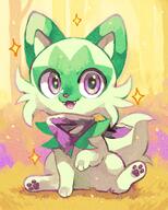 amount:solo atmosphere:autumn body-type:feral species:shiny-pokemon species:sprigatito style:colored-lines style:contrasting-colors style:painted // 2631x3276 // 2.1MB