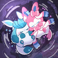 affection amount:pair atmosphere:lake body-type:feral cuddling reflection series:eeveelutions series:pokemon species:glaceon species:sylveon style:chibi style:girly style:sparkly // 1500x1500 // 499KB