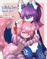 affection amount:pair body-type:anthro collar detailed-print fluffified glasses nerdy species:dog species:fox style:kemono thigh-highs // 1600x2000 // 341KB