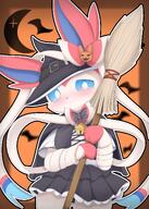 amount:solo atmosphere:halloween bell body-type:semi-anthro embarrassed maid outfit series:eeveelutions series:pokemon species:sylveon style:outline visibly-shy wearing-bow witch // 1975x2765 // 600KB