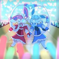 amount:pair atmosphere:stage body-type:semi-anthro dress idol outfit series:eeveelutions series:pokemon species:glaceon species:sylveon style:glow style:intentional-blur // 2048x2048 // 361KB