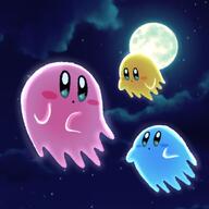 amount:multiple atmosphere:ghostly atmosphere:night body-type:blob character:kirby moon series:kirby species:unknown style:glow // 1200x1200 // 113KB