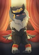 amount:solo atmosphere:criminal atmosphere:evil atmosphere:regal body-type:anthro body-type:semi-anthro red-and-black-clothing species:absol // 2048x2839 // 384KB