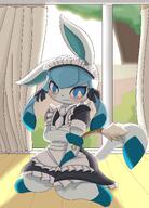 amount:solo atmosphere:home atmosphere:sunlight body-type:feral body-type:semi-anthro embarrassed maid outfit series:eeveelutions series:pokemon species:glaceon visibly-shy // 2048x2841 // 457KB