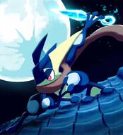 amount:solo atmosphere:night atmosphere:powerful atmosphere:rooftop body-type:anthro moon species:greninja style:painted // 1090x1200 // 173KB