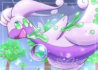 amount:solo atmosphere:bubbles atmosphere:rain body-type:semi-anthro cell species:goodra style:intentional-blur style:kawaii // 2048x1448 // 739KB