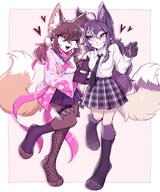 amount:pair body-type:anthro fishnet-leggings kimono outfit schoolgirl-outfit species:fox thigh-highs // 1945x2335 // 672KB