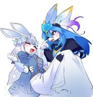amount:pair atmosphere:anime body-type:anthro feminine flower forehead-gem outfit series:eeveelutions series:pokemon species:glaceon style:girly style:kemono wearing-flower winter-clothes // 2475x2577 // 525KB