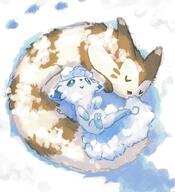 affection amount:pair atmosphere:snowy body-type:feral cuddling species:alolan-vulpix species:furret style:painted // 1868x2048 // 673KB