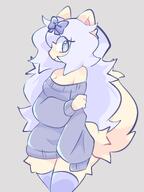amount:solo body-type:anthro casual-outfit long-hair species:cat style:kawaii style:kemono sweater thigh-highs wearing-bow // 1536x2048 // 156KB