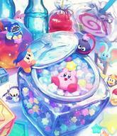amount:multiple atmosphere:table body-type:blob candy character:bandana-waddle-dee character:elfilis character:gooey character:king-dedede character:magolor character:meta-knight excited star-candy style:painted // 1200x1400 // 348KB