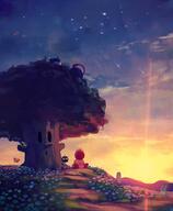 amount:multiple atmosphere:hills atmosphere:sunset body-type:blob character:gooey character:gordo character:kirby character:needlous character:whispy-woods series:kirby species:unknown // 1594x1934 // 282KB